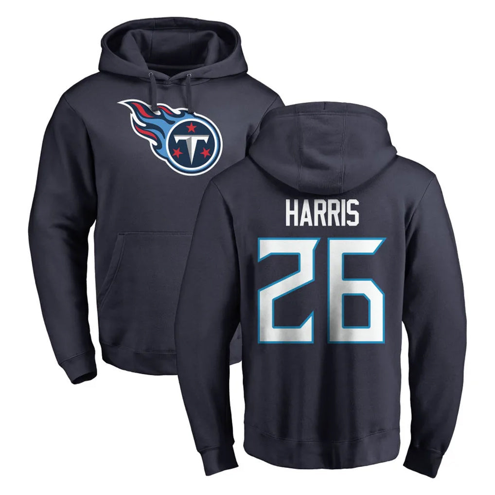 Rebec T.Titans #26 Marcus Harris Player Navy Logo Pullover Hoodies Home Game Stitched Jerseys