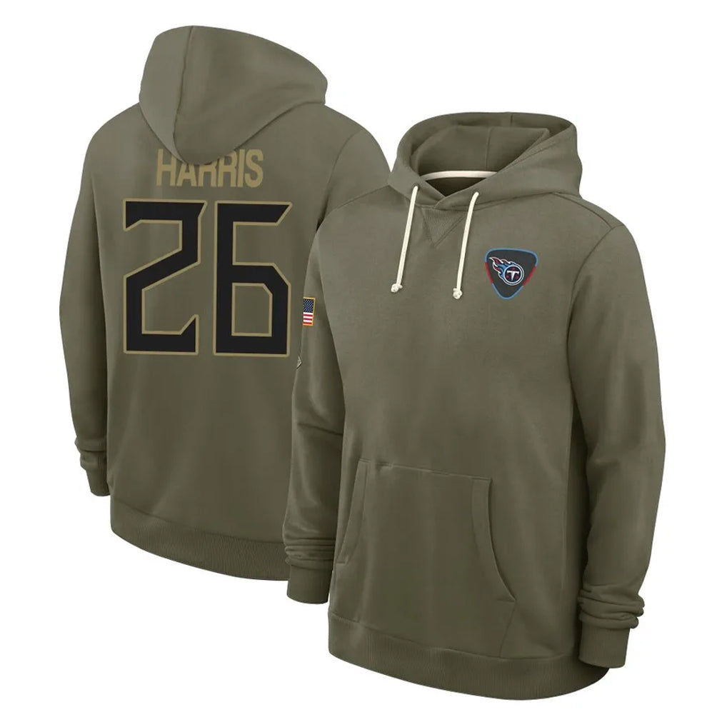Rebec T.Titans #26 Marcus Harris Player Olive Salute to Service Hoodies Home Game Stitched Jerseys