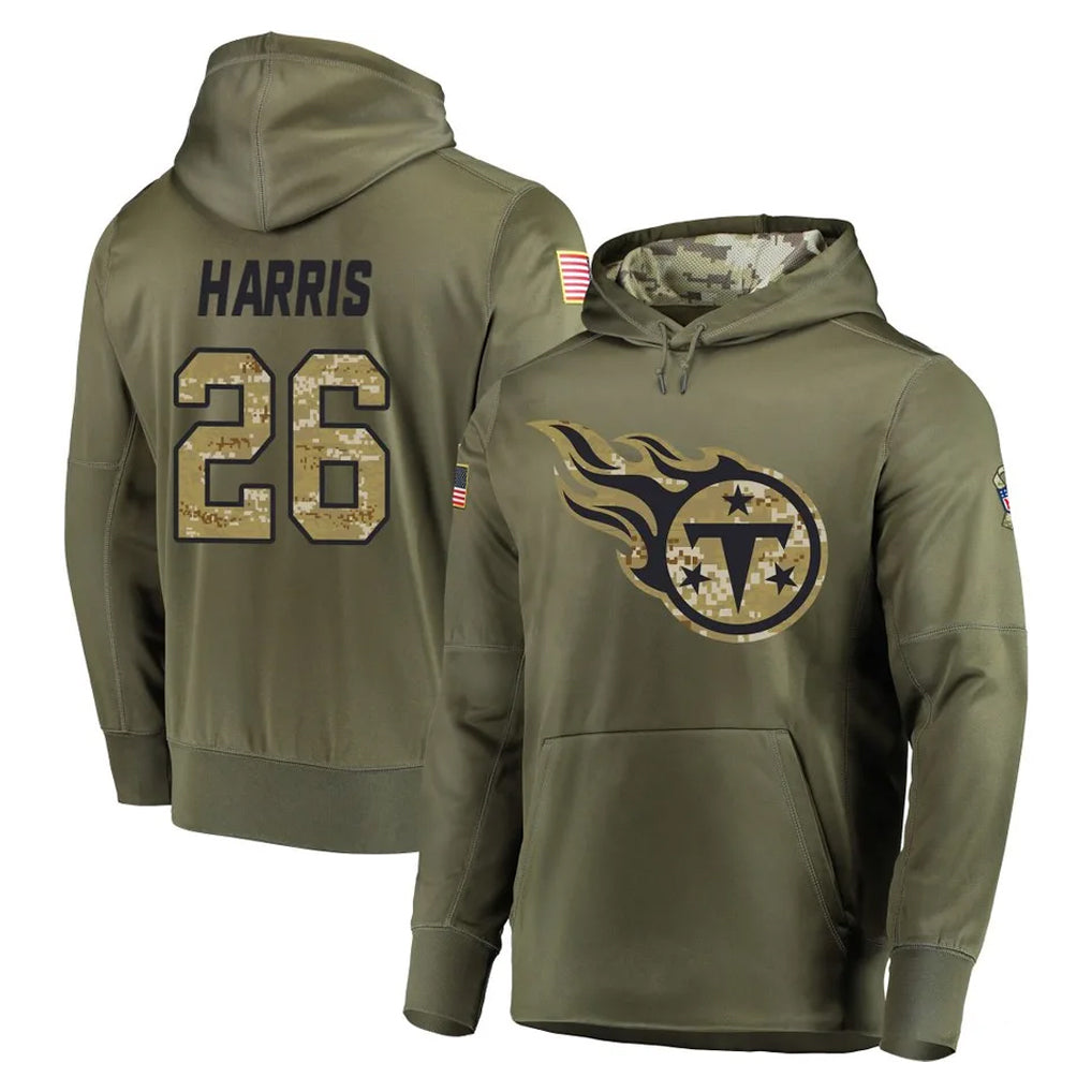 Rebec T.Titans #26 Marcus Harris Player Olive Salute to Service Pullover Hoodies Home Game Stitched Jerseys
