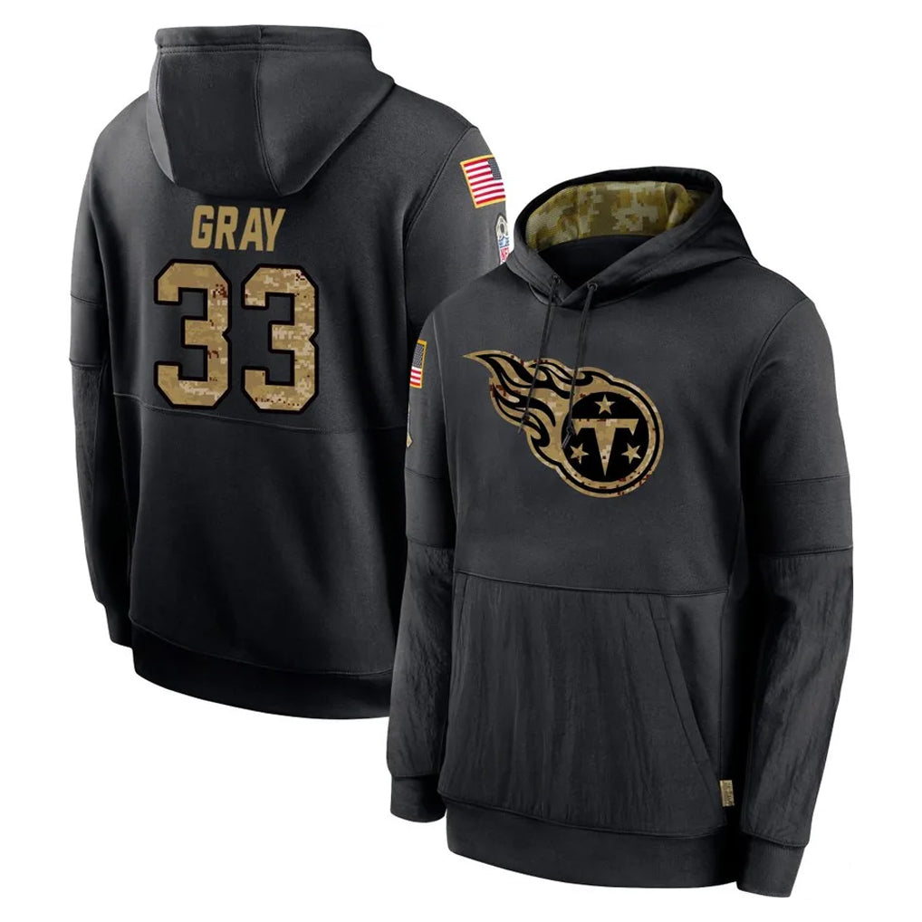 Rebec T.Titans #33 Cedric Gray Player Black Salute to Service Sideline Performance Pullover Hoodies Home Game Stitched Jerseys