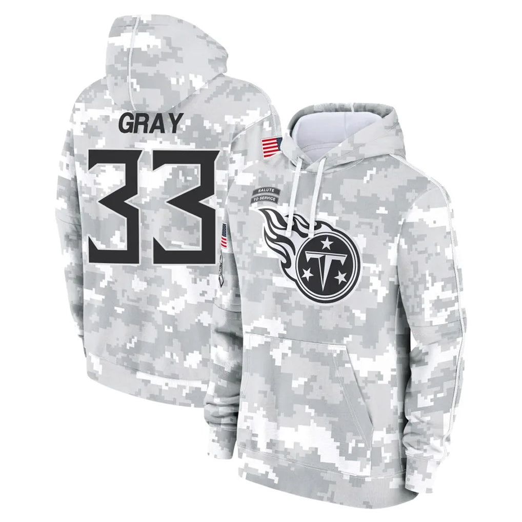 Rebec T.Titans #33 Cedric Gray Player Camo Arctic Salute to Service Pullover Hoodies Home Game Stitched Jerseys