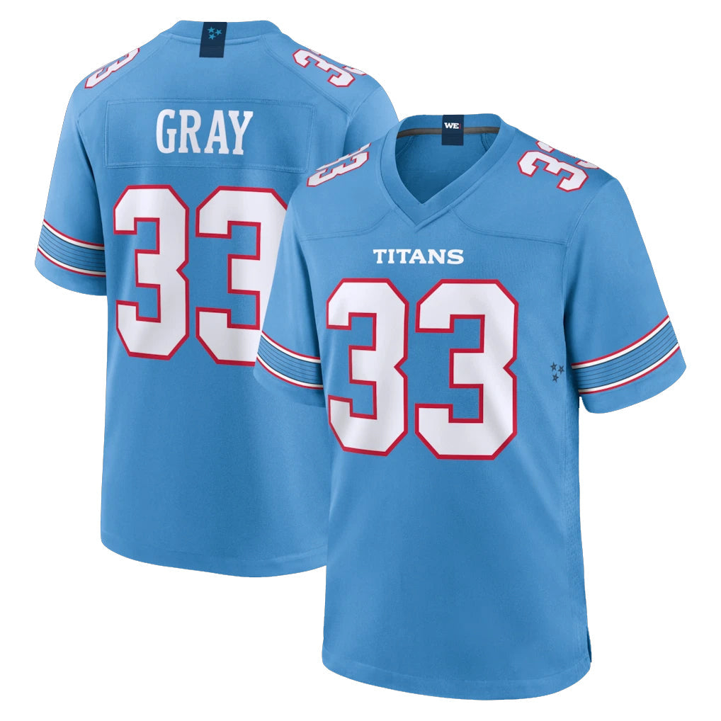 Rebec T.Titans #33 Cedric Gray Player Light Blue 2026 Game Home Stitched Jerseys