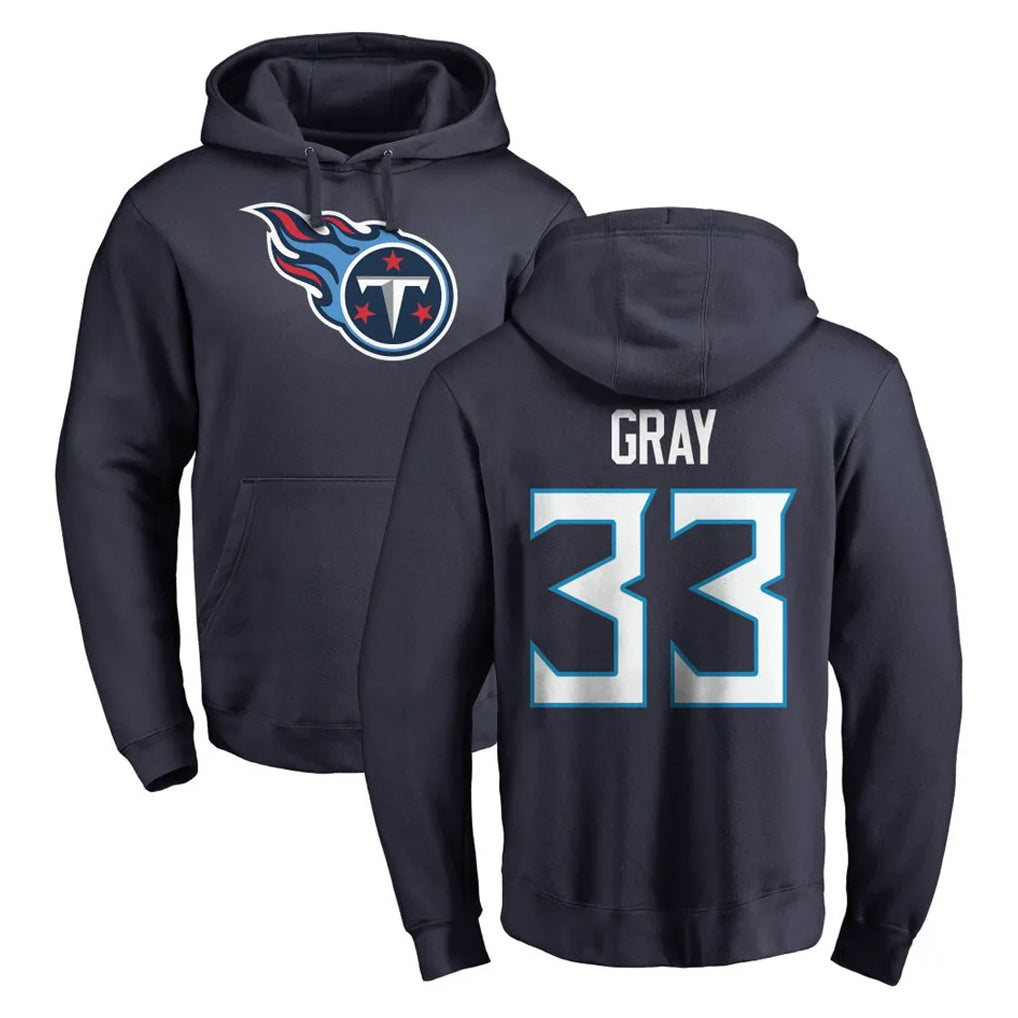 Rebec T.Titans #33 Cedric Gray Player Navy Logo Pullover Hoodies Home Game Stitched Jerseys