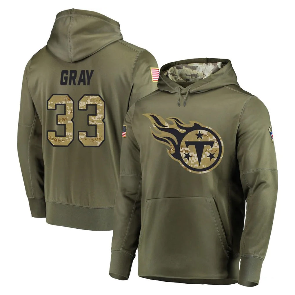 Rebec T.Titans #33 Cedric Gray Player Olive Salute to Service Pullover Hoodies Home Game Stitched Jerseys