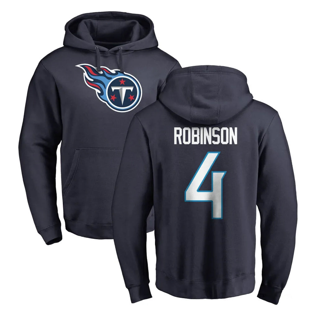 Rebec T.Titans #4 Wan'Dale Robinson Player Navy Logo Pullover Hoodies Home Game Stitched Jerseys