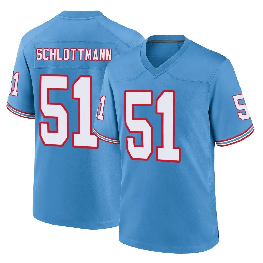 Rebec T.Titans #51 Austin Schlottmann Player Light Blue Oilers Throwback Home Game Stitched Jerseys