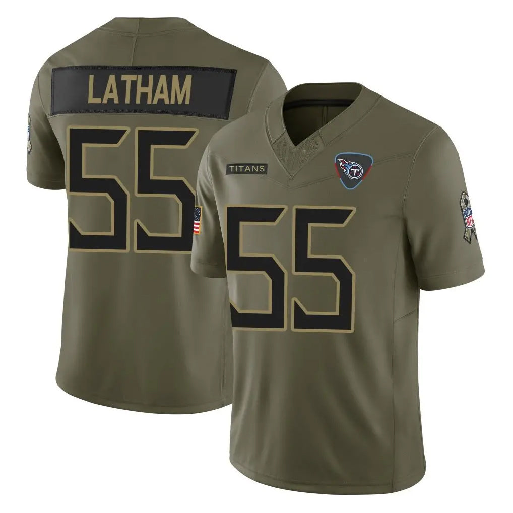 Rebec T.Titans #55 JC Latham Player Olive Limited 2025 Salute to Service Home Game Stitched Jerseys