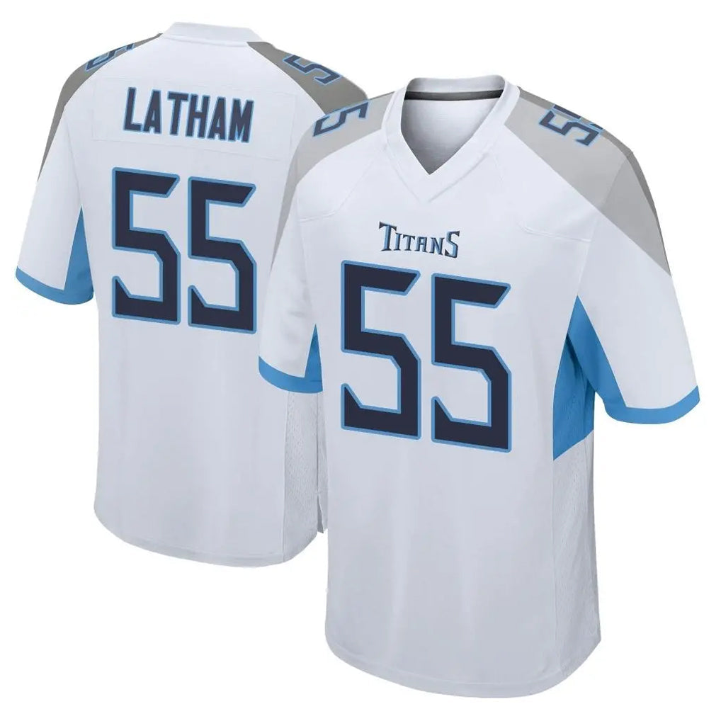 Rebec T.Titans #55 JC Latham Player White Home Game Stitched Jerseys