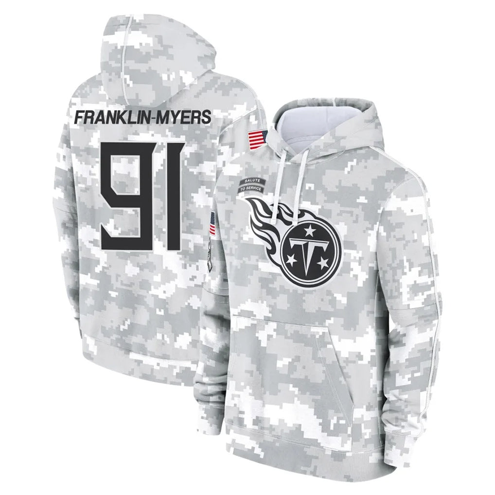 Rebec T.Titans #91 John Franklin-Myers Player Camo Arctic Salute to Service Pullover Hoodies Home Game Stitched Jerseys