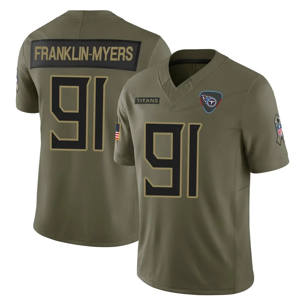 Rebec T.Titans #91 John Franklin-Myers Player Olive Limited 2025 Salute to Service Home Game Stitched Jerseys
