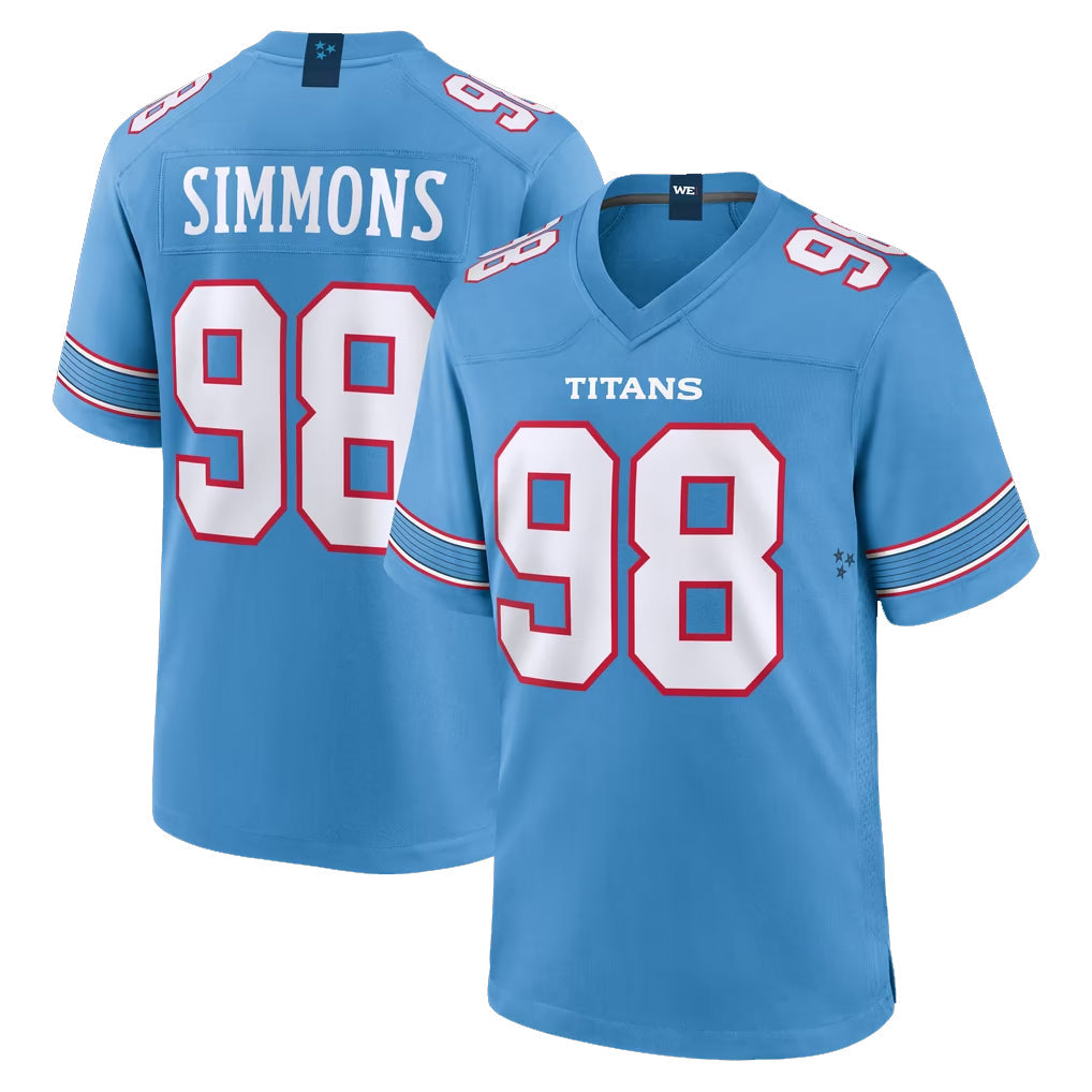 Rebec T.Titans #98 Jeffery Simmons Player Light Blue 2026 Game Home Stitched Jerseys