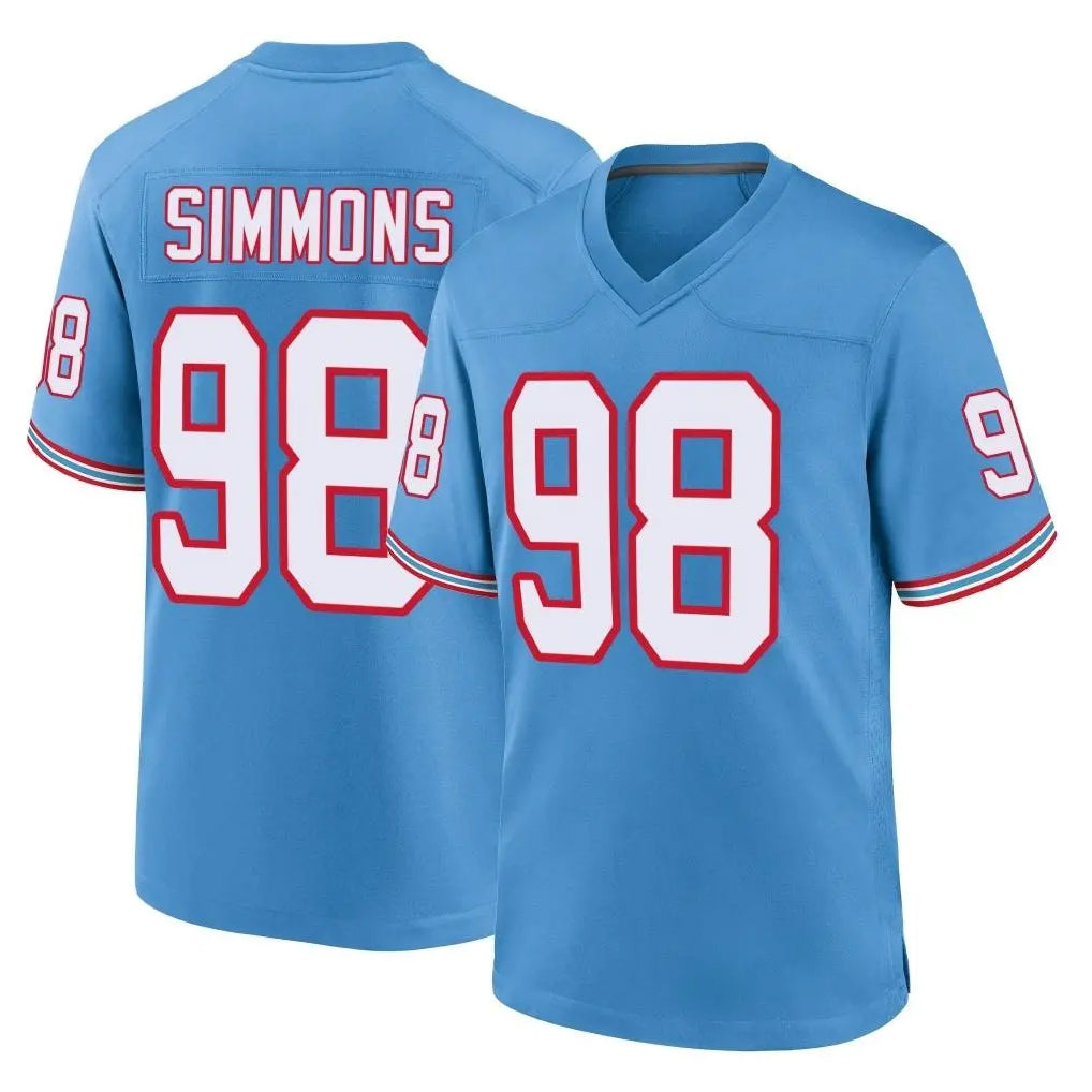 Rebec T.Titans #98 Jeffery Simmons Player Light Blue Oilers Throwback Game Home Stitched Jerseys