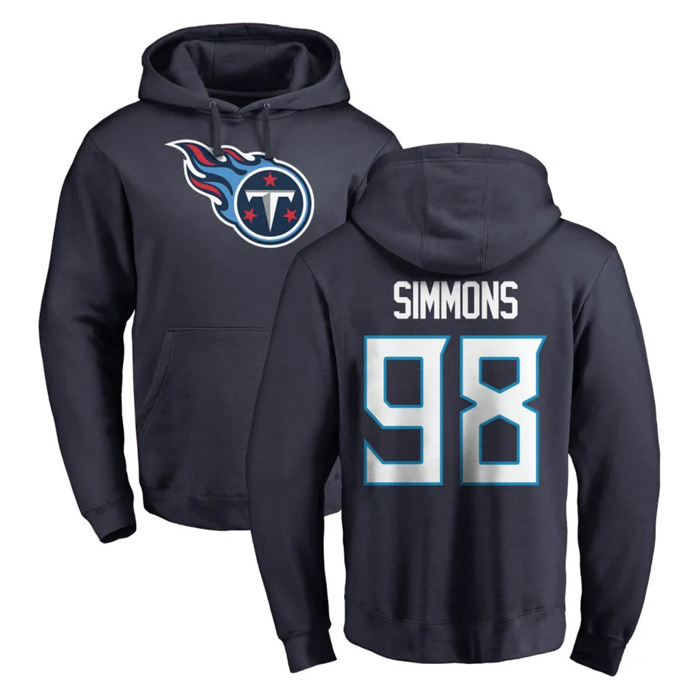 Rebec T.Titans #98 Jeffery Simmons Player Navy Logo Pullover Hoodies Home Game Stitched Jerseys