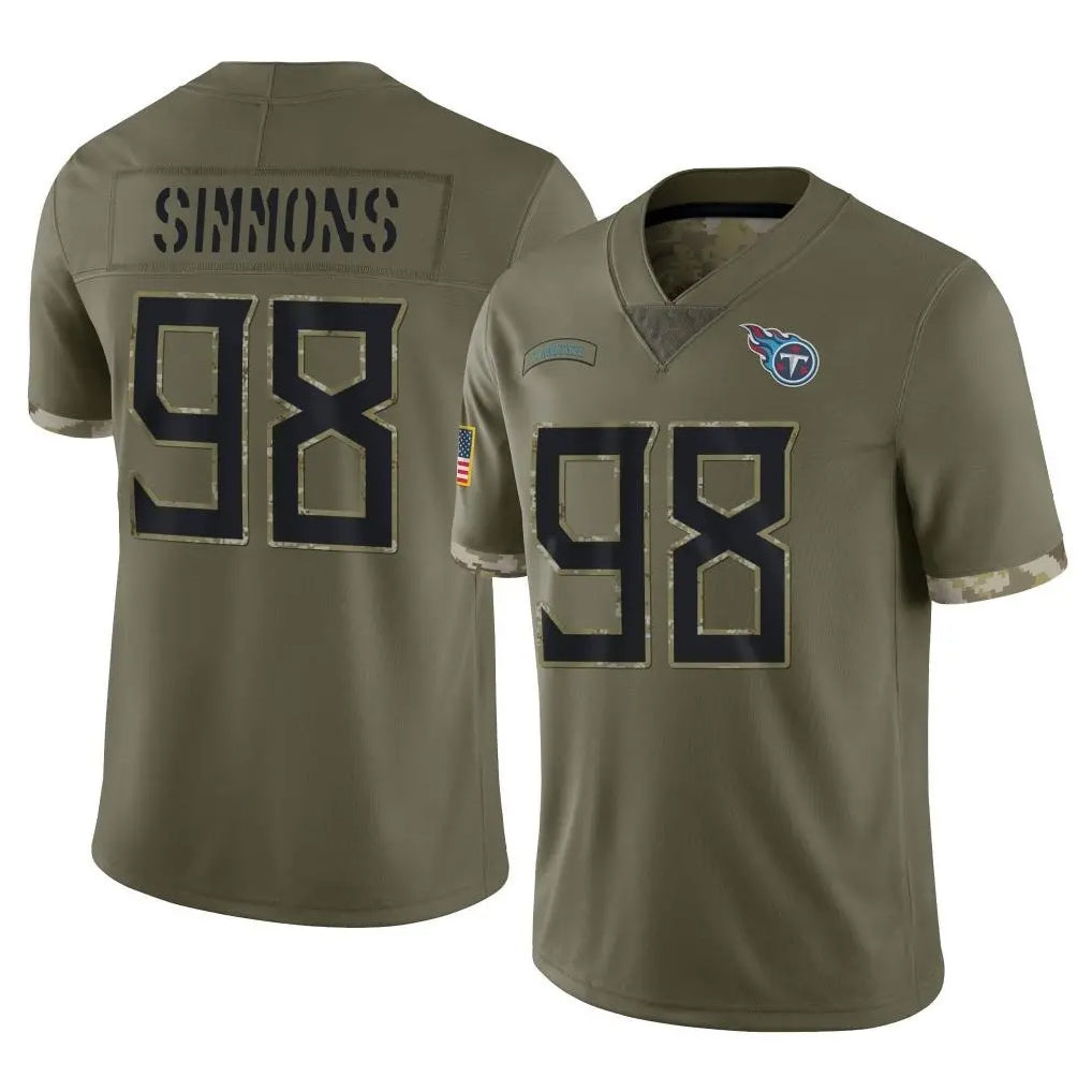 Rebec T.Titans #98 Jeffery Simmons Player Olive Limited Salute to Service Home Game Stitched Jerseys