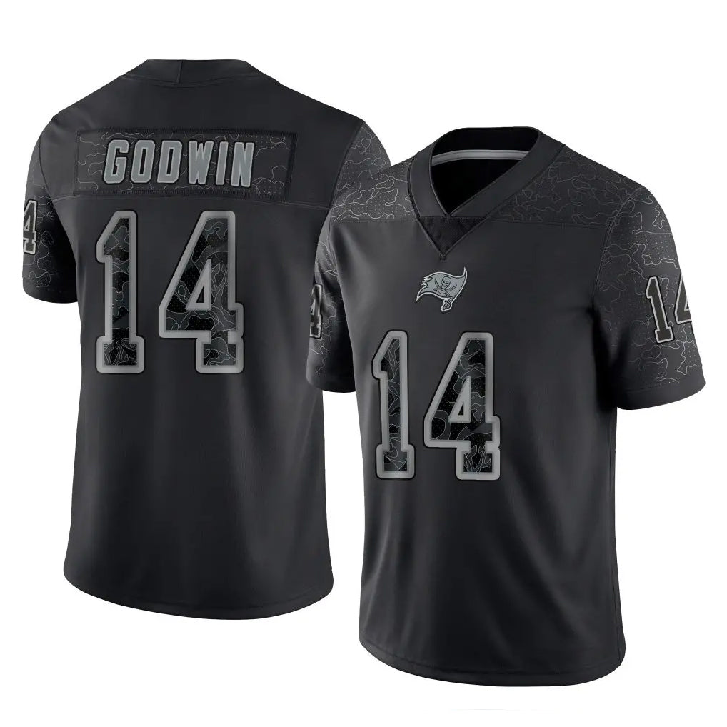 Rebec TB.Buccaneers #14 Chris Godwin Jr. Player Black Reflective Limited Home Game Stitched Jerseys