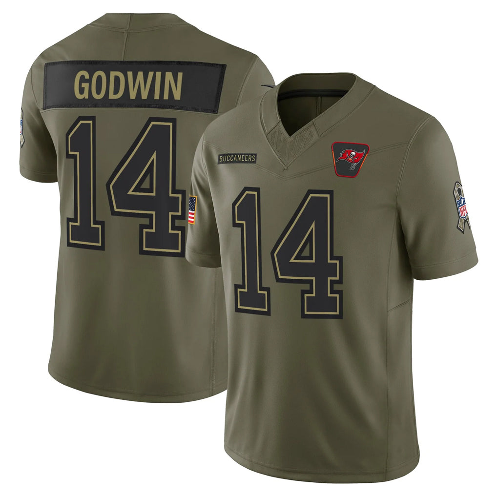 Rebec TB.Buccaneers #14 Chris Godwin Jr. Player Olive 2025 Salute To Service Limited Home Game Stitched Jerseys