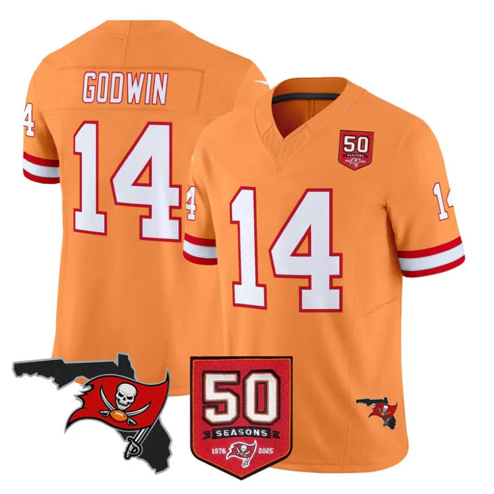 Rebec TB.Buccaneers #14 Chris Godwin Jr. Player Orange 50th Season Vapor Limited Home Game Stitched Jerseys