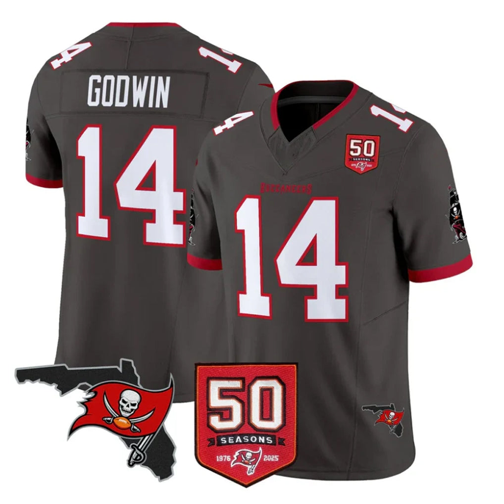Rebec TB.Buccaneers #14 Chris Godwin Jr. Player Pewter Limited 2026 Season Vapor F.U.S.E. Home Game Stitched Jerseys