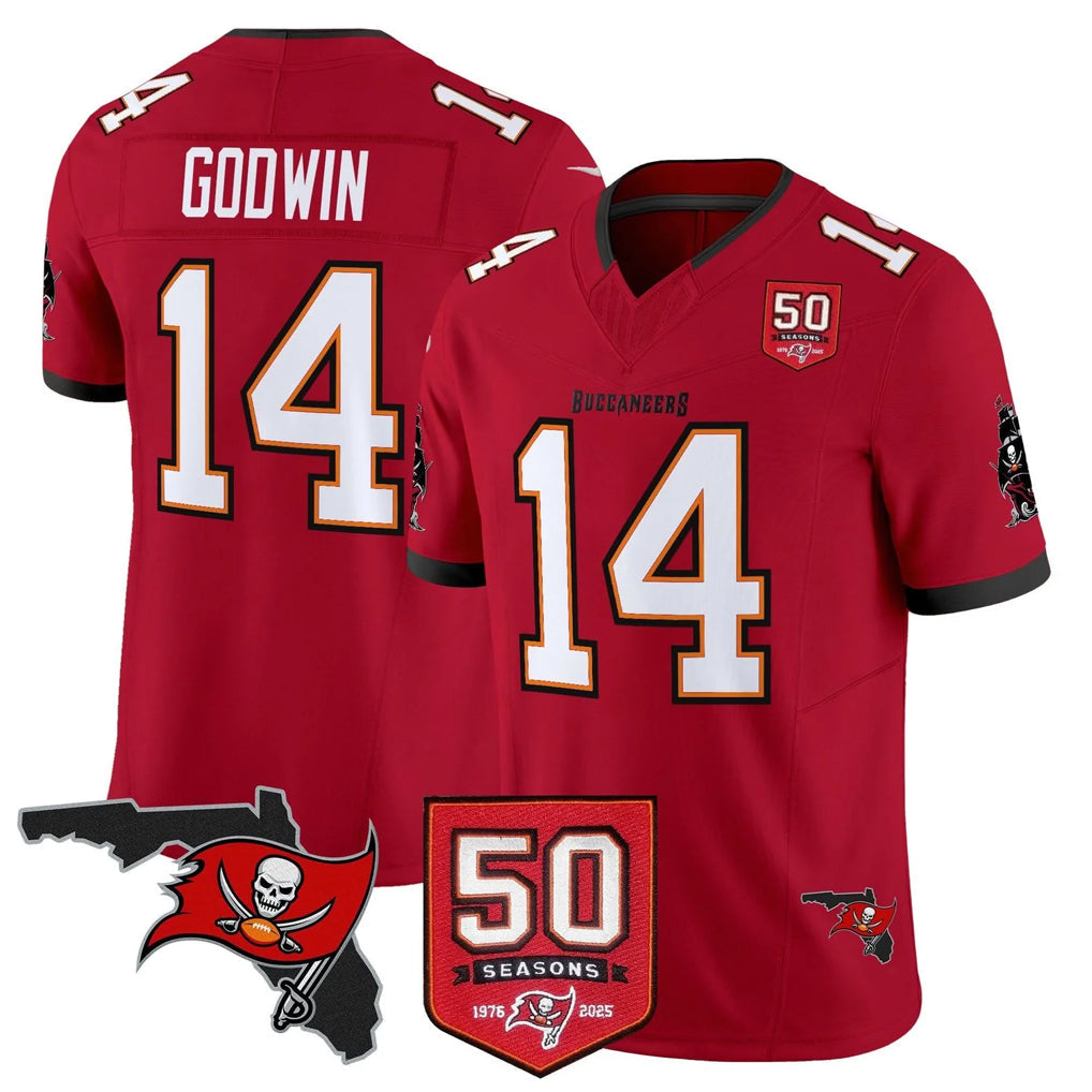 Rebec TB.Buccaneers #14 Chris Godwin Jr. Player Red 50th Season Vapor Limited Home Game Stitched Jerseys