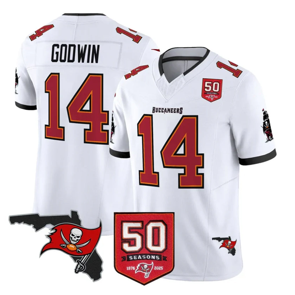 Rebec TB.Buccaneers #14 Chris Godwin Jr. Player White 50th Season Vapor Limited Home Game Stitched Jerseys