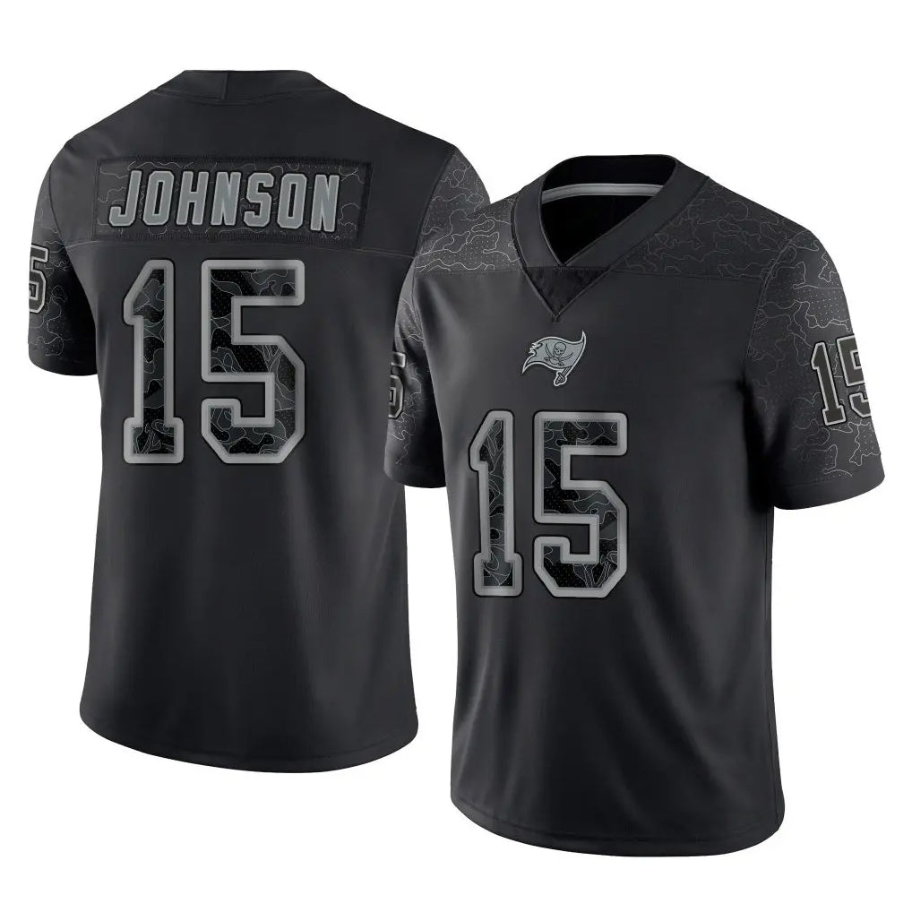 Rebec TB.Buccaneers #15 Tez Johnson Player Black Reflective Limited Home Game Stitched Jerseys