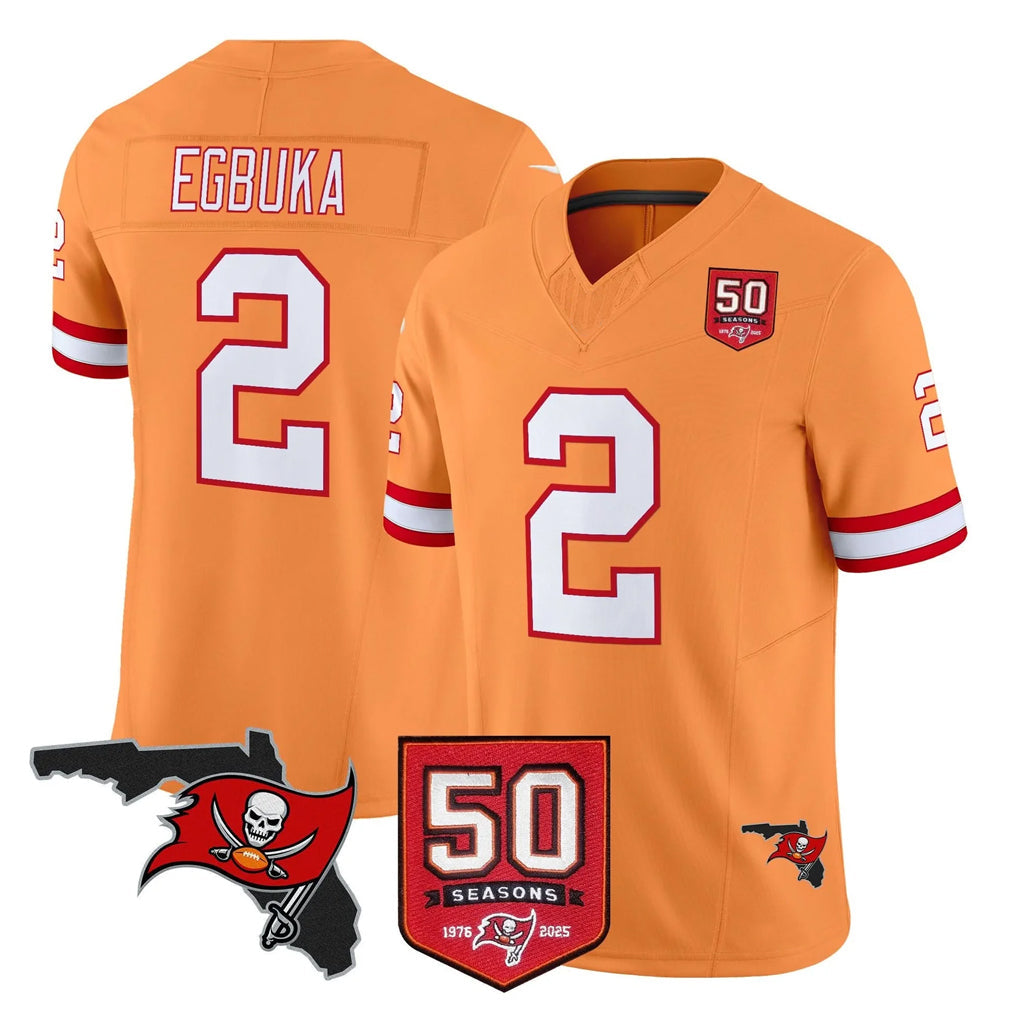 Rebec TB.Buccaneers #2 Emeka Egbuka Player Orange 50th Season Vapor Limited Home Game Stitched Jerseys