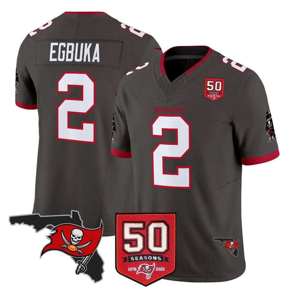 Rebec TB.Buccaneers #2 Emeka Egbuka Player Pewter Limited 2026 Season Vapor F.U.S.E. Home Game Stitched Jerseys