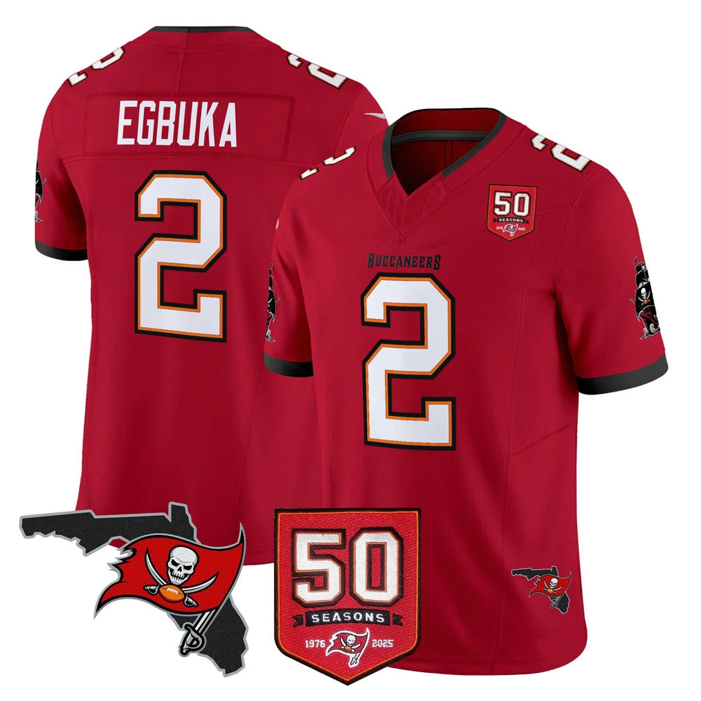 Rebec TB.Buccaneers #2 Emeka Egbuka Player Red Limited 2026 Season Vapor F.U.S.E. Home Game Stitched Jerseys