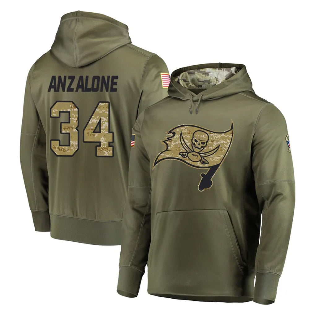 Rebec TB.Buccaneers #34 Alex Anzalone Player Olive Salute to Service Pullover Hoodie Home Game Stitched Jerseys