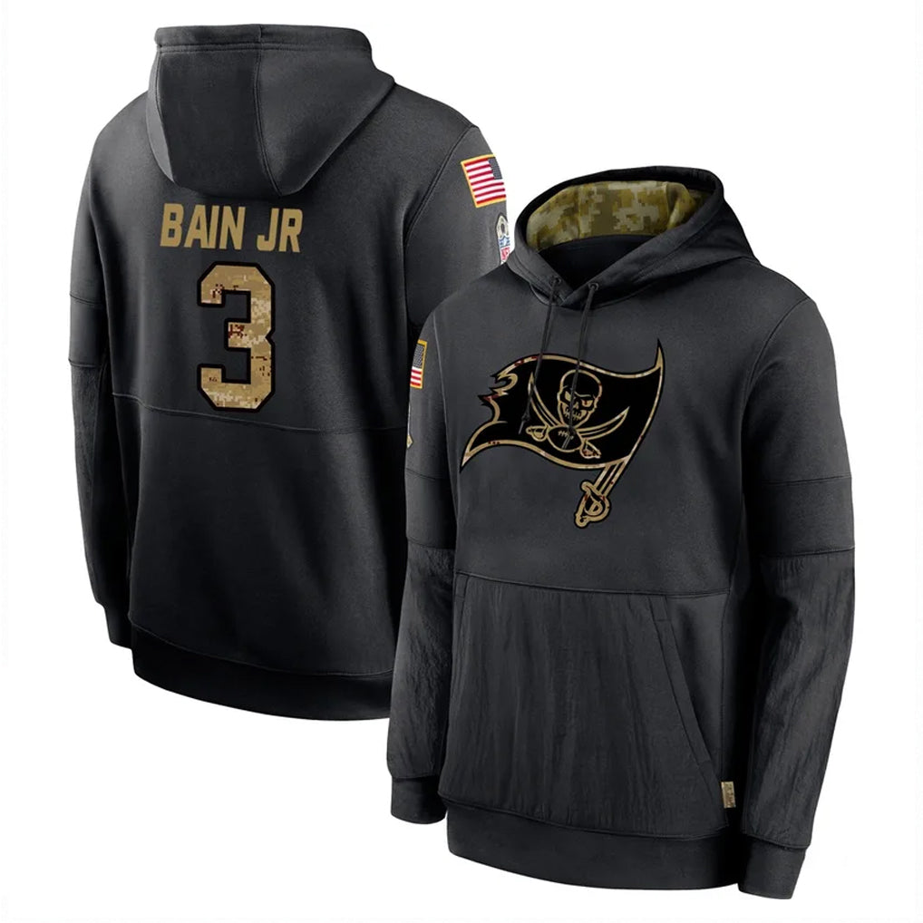 Rebec TB.Buccaneers #3 Rueben Bain Jr. Player Black Salute to Service Sideline Performance Pullover Hoodies Home Game Stitched Jerseys