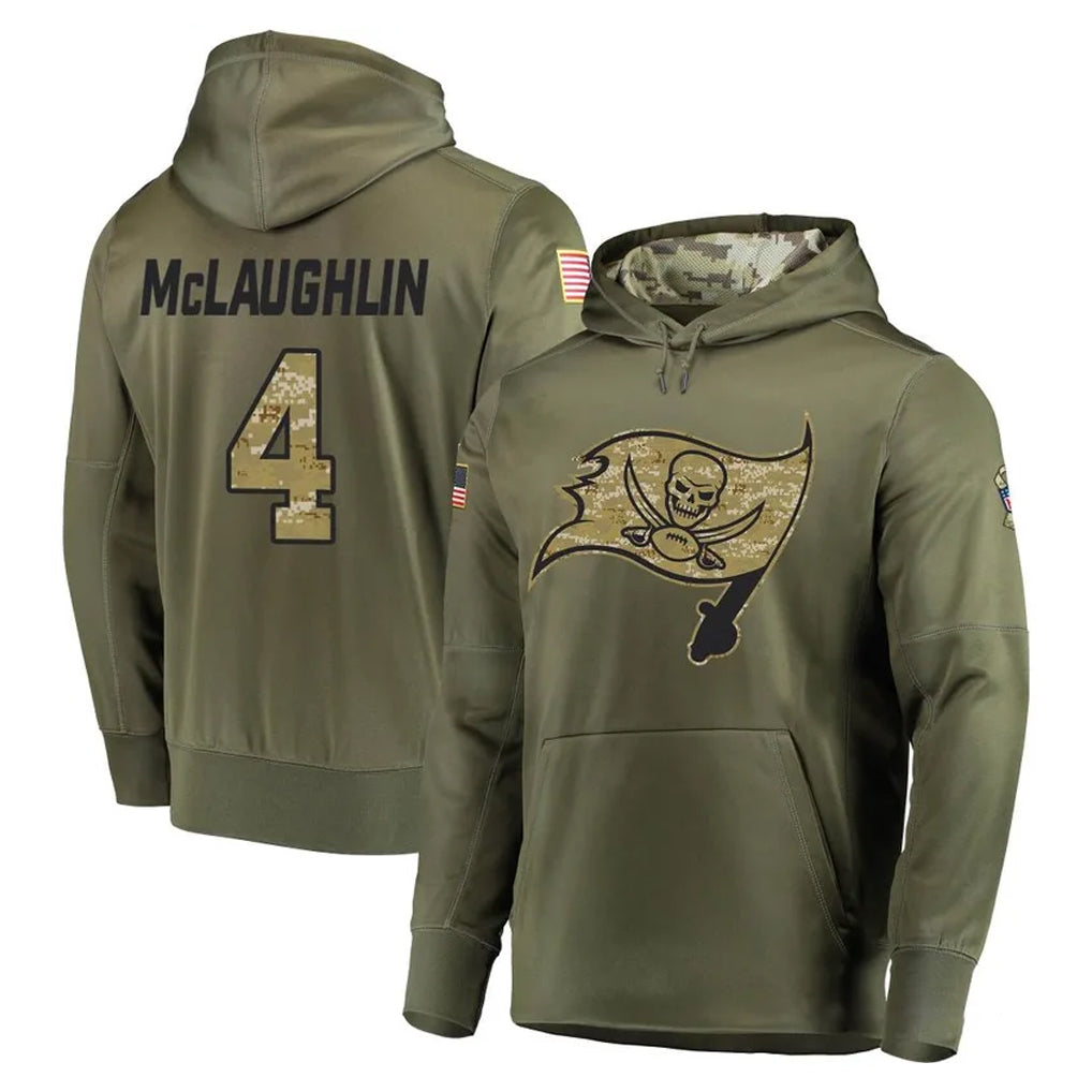 Rebec TB.Buccaneers #4 Chase McLaughlin Player Olive Salute to Service Pullover Hoodie Home Game Stitched Jerseys