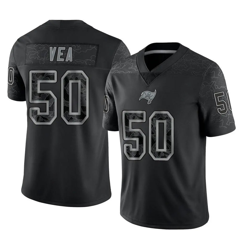 Rebec TB.Buccaneers #50 Vita Vea Player Black Reflective Limited Home Game Stitched Jerseys