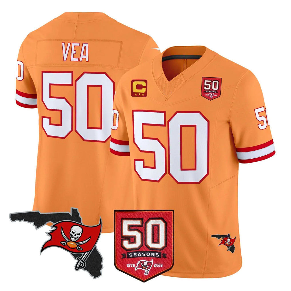 Rebec TB.Buccaneers #50 Vita Vea Player Orange 50th Season Vapor Limited Home Game Stitched Jerseys