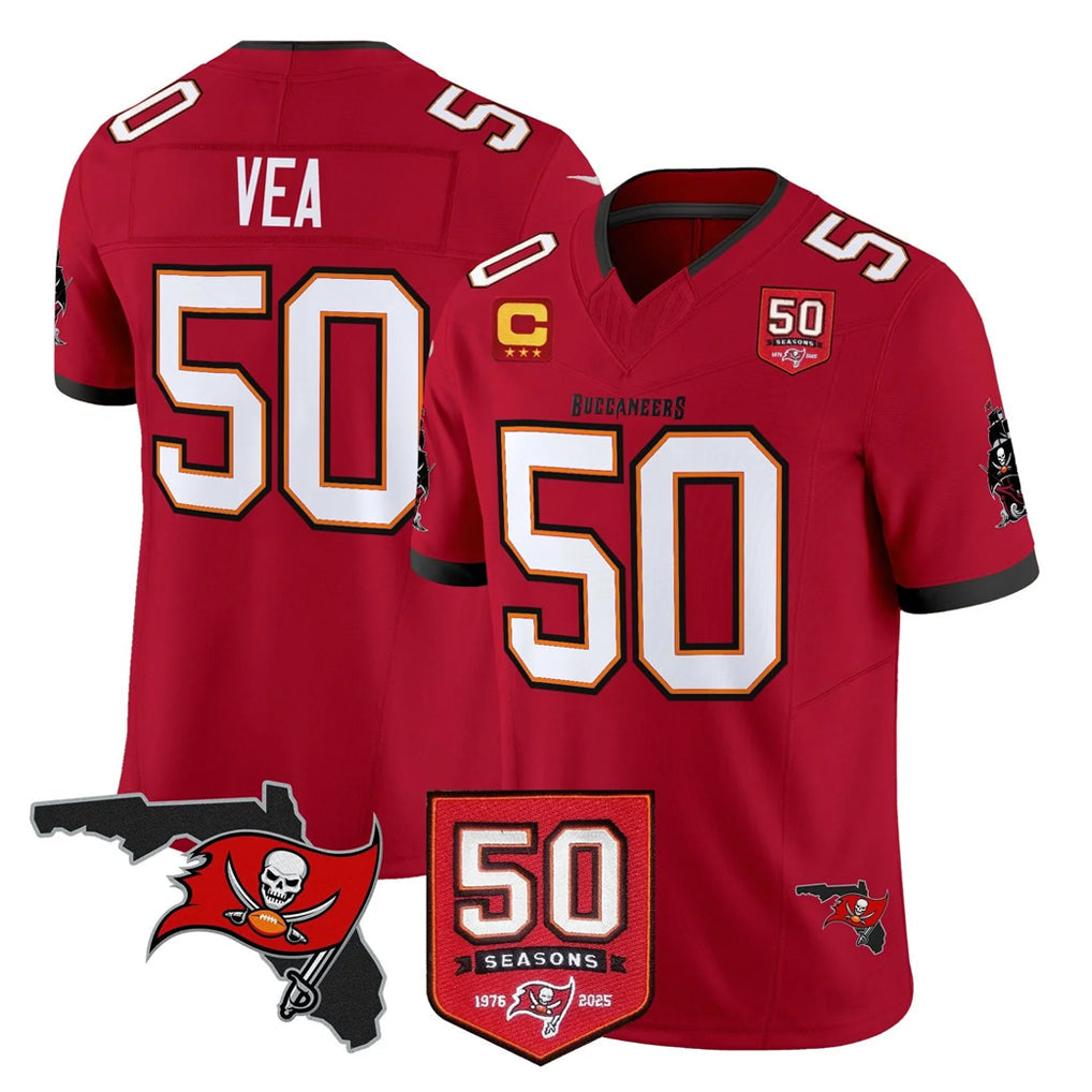 Rebec TB.Buccaneers #50 Vita Vea Player Red Limited 2026 Season Vapor F.U.S.E. Home Game Stitched Jerseys