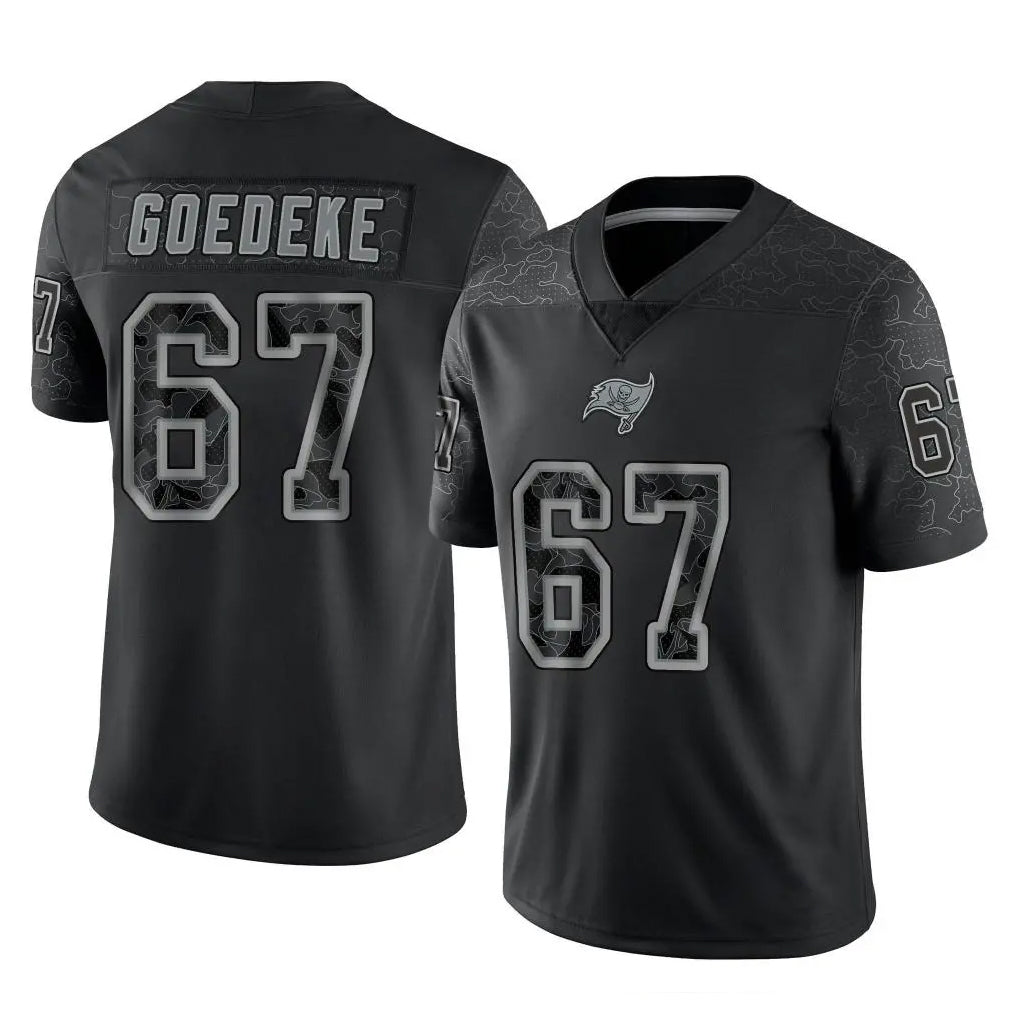Rebec TB.Buccaneers #67 Luke Goedeke Player Black Reflective Limited Home Game Stitched Jerseys