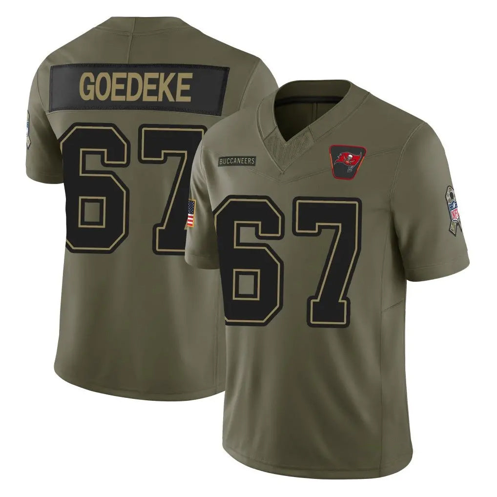 Rebec TB.Buccaneers #67 Luke Goedeke Player Olive 2025 Salute To Service Limited Home Game Stitched Jerseys