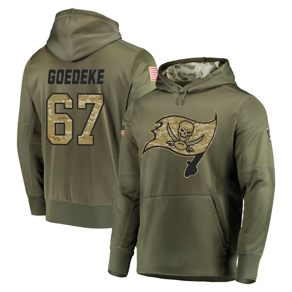 Rebec TB.Buccaneers #67 Luke Goedeke Player Olive Salute to Service Pullover Hoodie Home Game Stitched Jerseys
