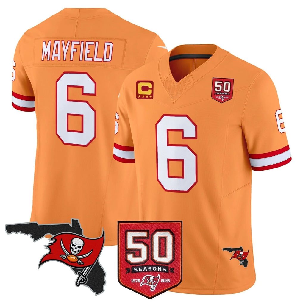 Rebec TB.Buccaneers #6 Baker Mayfield Player Orange 50th Season Vapor Limited Home Game Stitched Jerseys