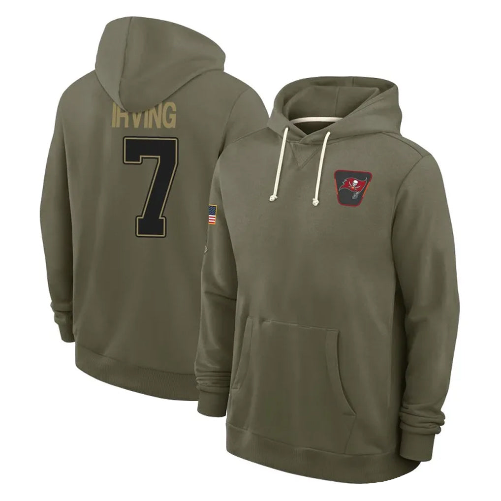 Rebec TB.Buccaneers #7 Bucky Irving Player Olive Salute to Service Pullover Hoodies Limited Stitched Jerseys