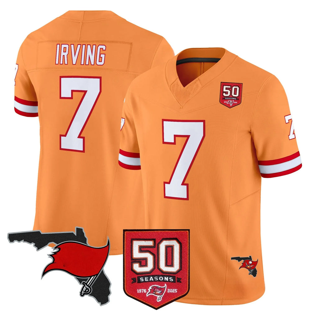 Rebec TB.Buccaneers #7 Bucky Irving Player Orange 50th Season Vapor Limited Home Game Stitched Jerseys