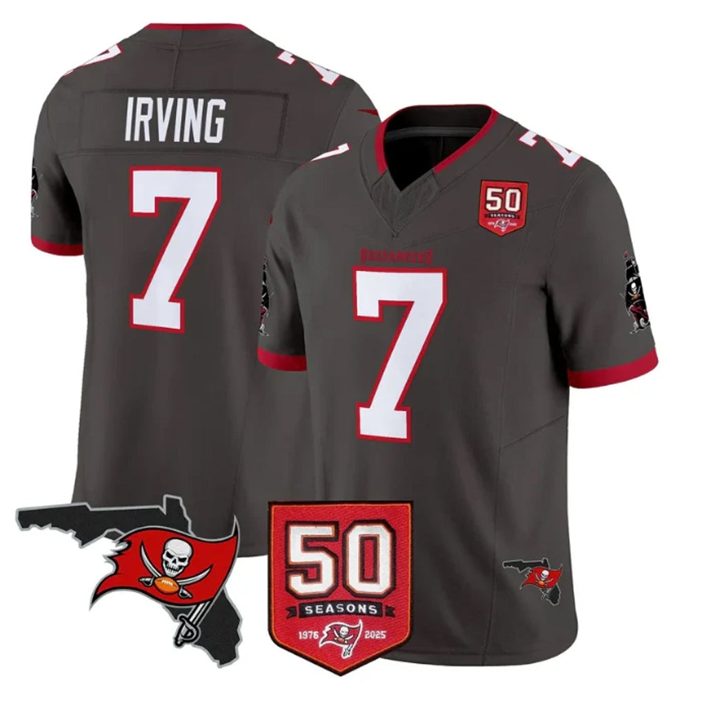 Rebec TB.Buccaneers #7 Bucky Irving Player Pewter 50th Season Vapor Limited Home Game Stitched Jerseys