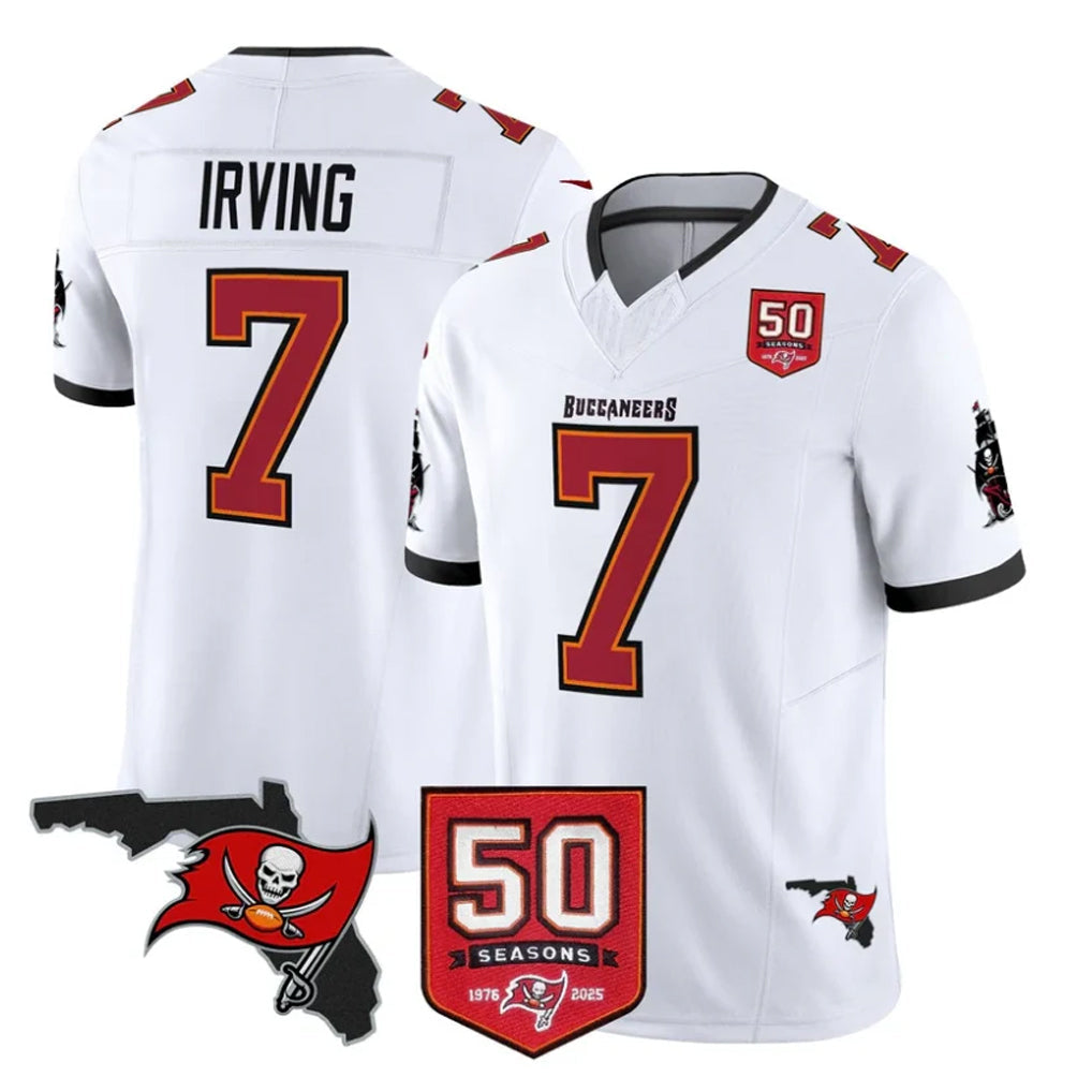Rebec TB.Buccaneers #7 Bucky Irving Player White 50th Season Vapor Limited Home Game Stitched Jerseys