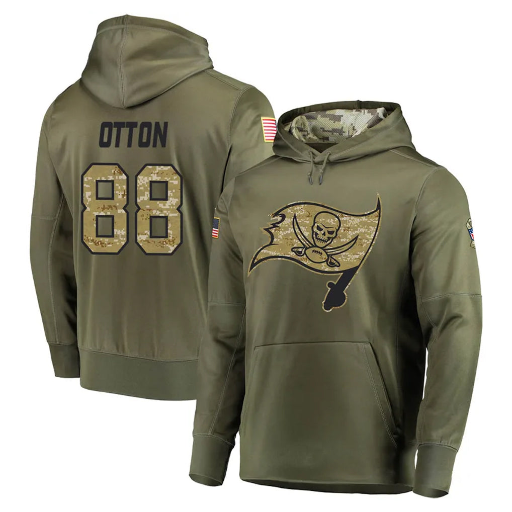 Rebec TB.Buccaneers #88 Cade Otton Player Olive Salute to Service Pullover Hoodie Home Game Stitched Jerseys