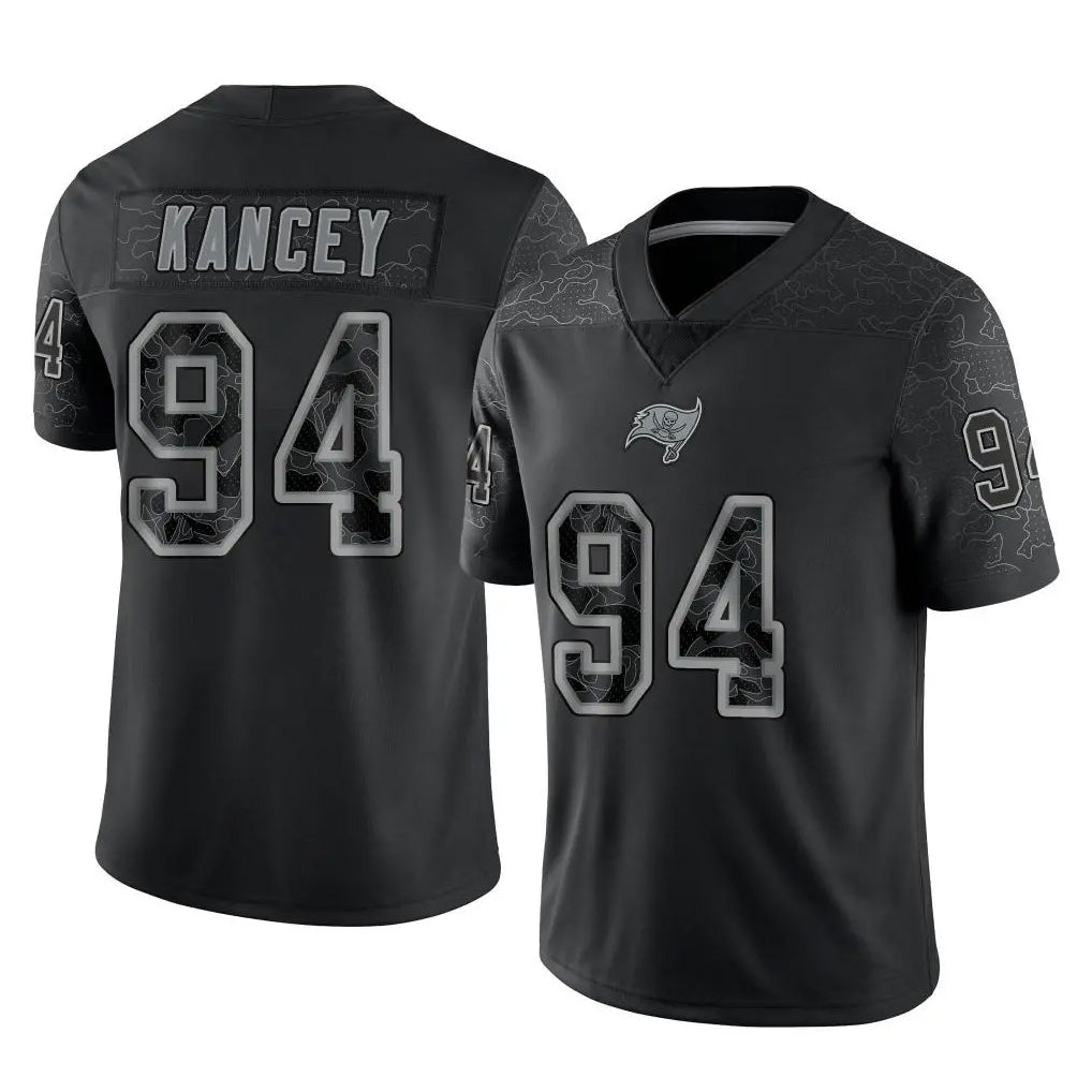 Rebec TB.Buccaneers #94 Calijah Kancey Player Black Reflective Limited Home Game Stitched Jerseys