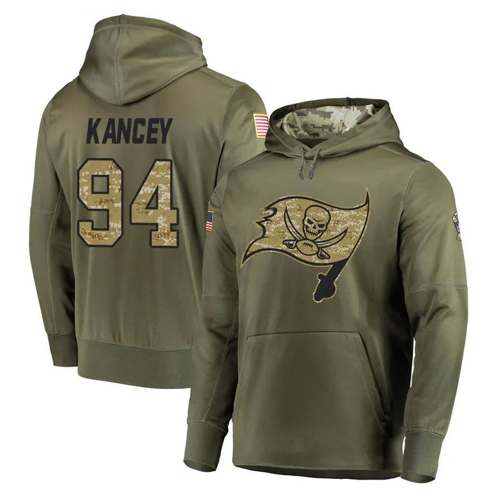 Rebec TB.Buccaneers #94 Calijah Kancey Player Olive Salute to Service Pullover Hoodie Home Game Stitched Jerseys