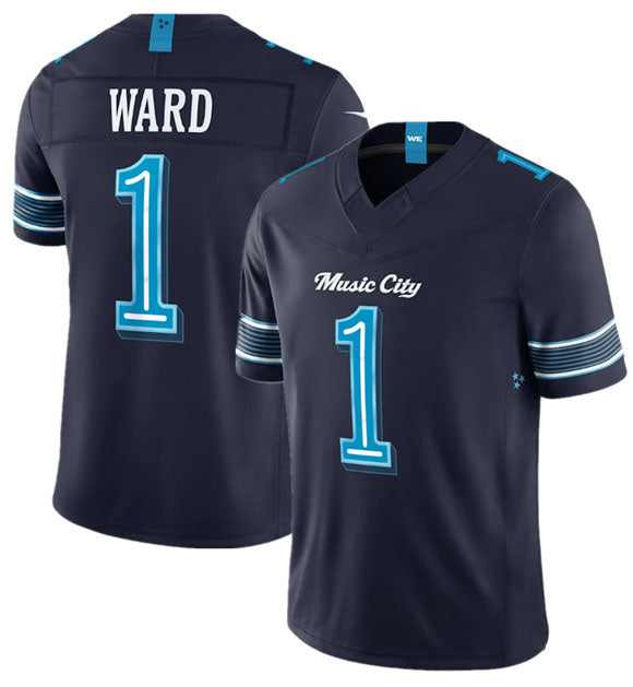 Rebec T.Titans #1 Cameron Ward Navy 2026 F.U.S.E. 'Music City' Rivalries Collection Limited Football Stitched Jersey