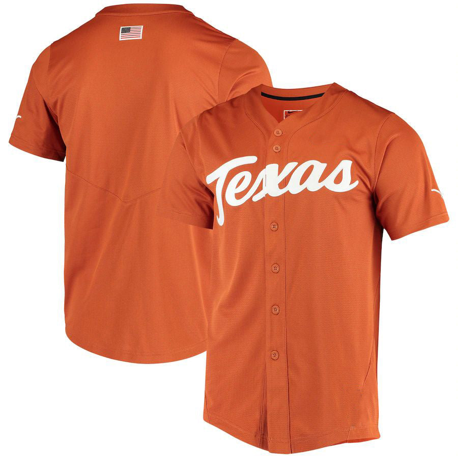Rebec T.Longhorns Vapor Untouchable Elite Replica Full-Button Baseball Jersey Texas Orange Stitched American College Jerseys