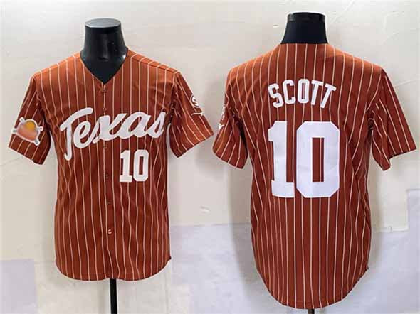 Rebec T.Longhorns #10 Mia Scott Orange Pinstripe 2025 Softball National Champions Stitched American College Jerseys