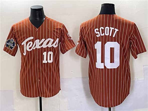 Rebec T.Longhorns #10 Mia Scott Orange Pinstripe 2025 World Series Stitched American College Jerseys