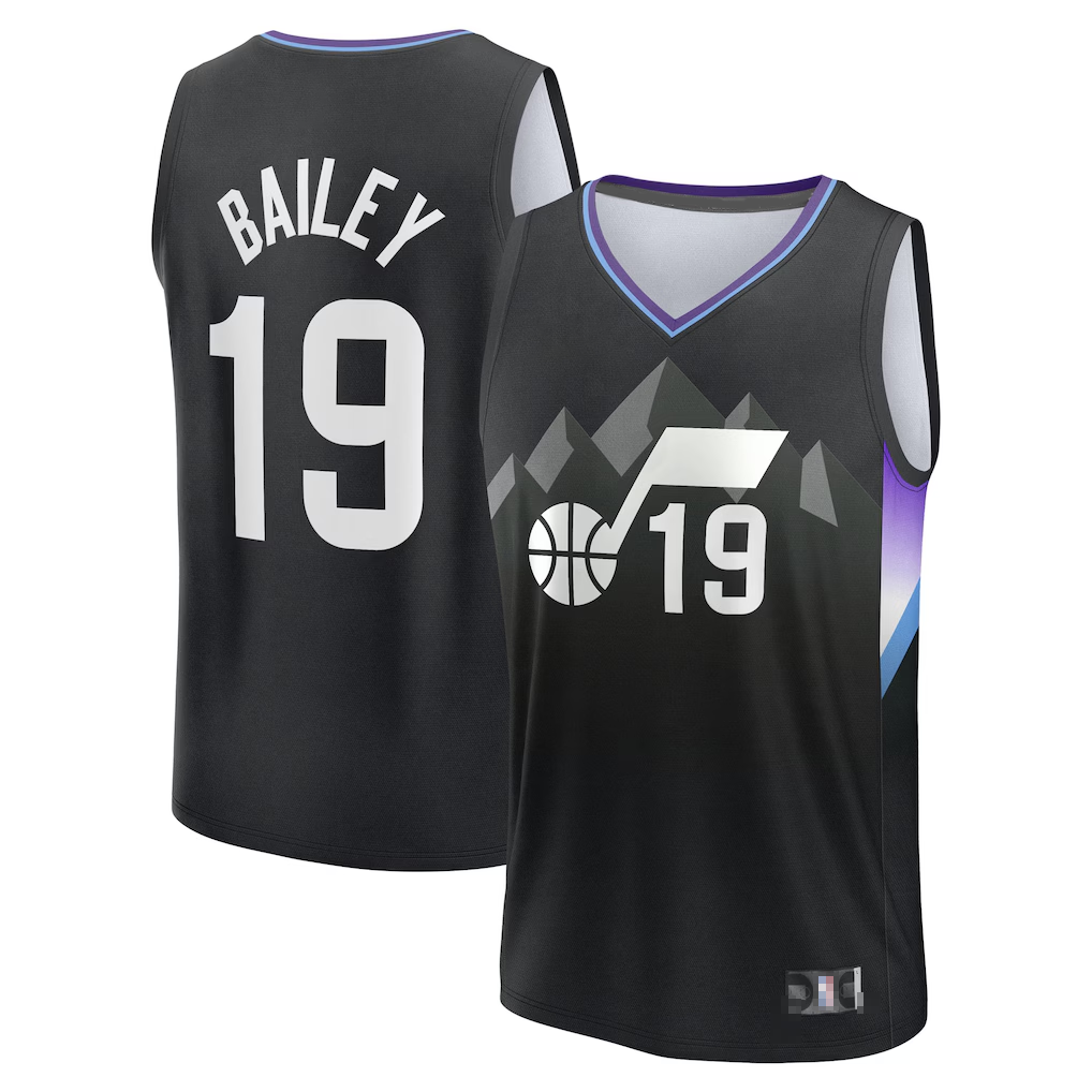Rebec U.Jazz #19 Ace Bailey Fanatics Black 2025 Draft First Round Pick Fast Break Replica Jerseys - Statement Edition